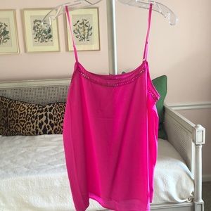 Equipment hot pink silk tank top